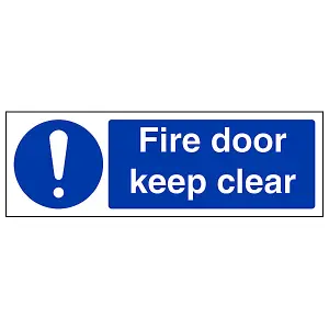 Fire Door Keep Clear Safety Sign - Adhesive Vinyl - 300x100mm (x3)