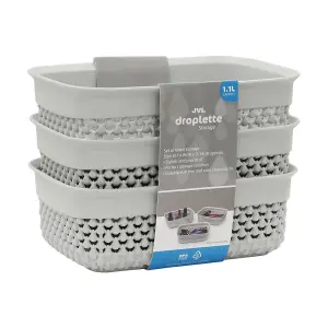 JVL Droplette Design Set of 3 Rectangular Plastic Storage, Grey