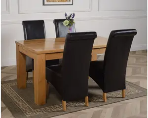 Dakota 152 x 87 cm Chunky Medium Oak Dining Table and 4 Chairs Dining Set with Montana Black Leather Chairs