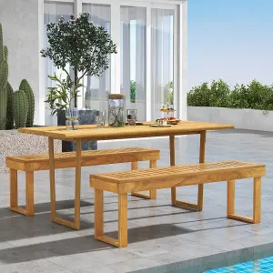 Costway Acacia Wood Patio Bench Outdoor Dining Bench Backless Farmhouse Bench