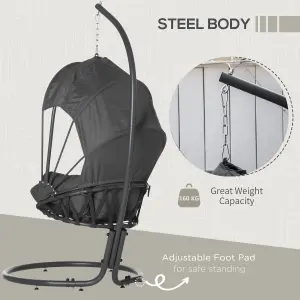 Outsunny Hanging Egg Chair Swing Hammock Chair w/ Stand Retractable Canopy Grey