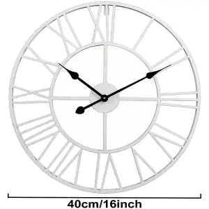 White Metal Wall Clocks Round Silent Roman Numeral Clocks for Living Room Bedroom 400mm