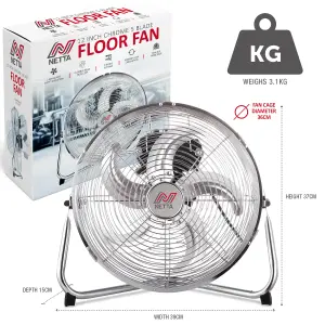 NETTA 12 Inch Gym Floor Fan - Chrome