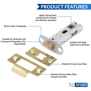 XFORT 2 Pack 75mm Polished Brass Tubular Latch, Mortice Door Latch