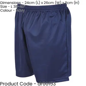 L - NAVY Adult Sports Micro Stripe Training Shorts Bottoms - Unisex Football