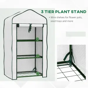 Outsunny Portable Mini Greenhouse with Roll-up Door and Wire Shelves, White