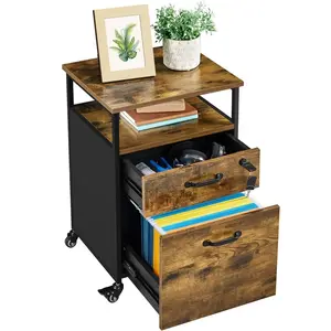 45cm Wide 2 -Drawer Mobile File Cabinet Rustic Brown/Black