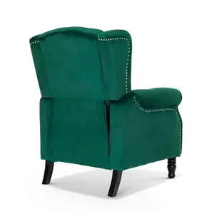 Velvet Emerald Green Marianna Manual Recliner Wingback Chair