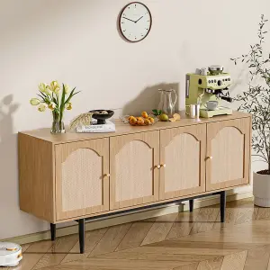 4 Door Rattan Cabinet Cupboard Sideboard Buffet Unit Accent Cabinet