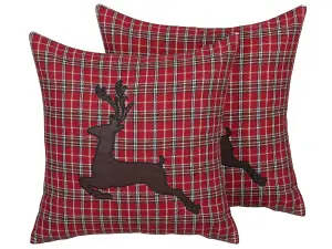 Set of 2 Cushions COMET 45 x 45 cm Checked Dark Red