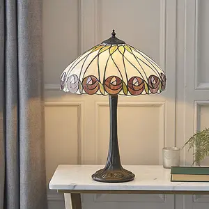 Luminosa Hutchinson 1 Light Medium Table Lamp Tiffany Glass, Dark Bronze Paint with Highlights, E27