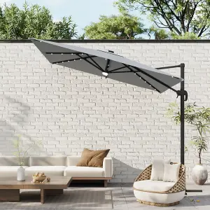 Light Grey Garden Square Cantilever Parasol with Solar-Powered LED Lights