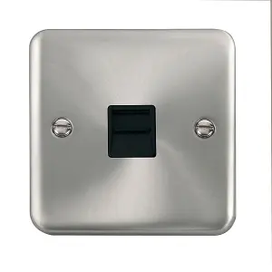 Curved Satin / Brushed Chrome Master Telephone Single Socket - Black Trim - SE Home