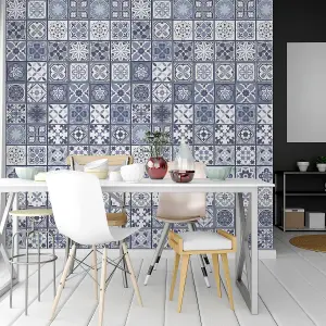 Walplus Lisbon Blue Tile Stickers Tiles Backsplash for Kitchen,Room PVC