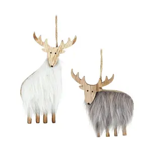 2 Piece Fluffy Reindeer Hanging Figurine Ornament Set (Set of 2)