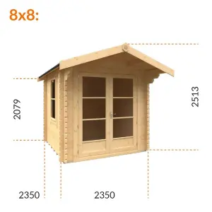 8ft x 8ft (2350mm x 2350mm) Horsforth "The Topeka Plus" 44mm Log Cabin With 1 Opening Window