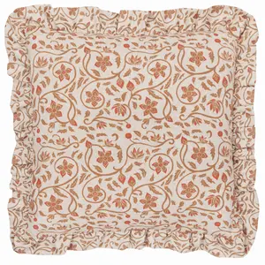 Seventy Three Linen Filigree Printed Ruffle Polyester Filled Cushion, 50 x 50cm