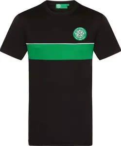 (Black Green Stripe, XL) Celtic FC Official Football Gift Mens Poly Training Kit T-Shirt