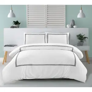 Harmonia Polyester Solid Colour Duvet Cover Set with Pillowcases White/Grey / Double Duvet Cover + 2 Standard Pillowcases