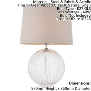 Table Lamp Clear Ribbed Glass & Natural Linen 40W E27 GLS Base & Shade