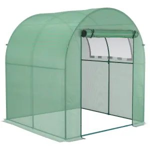 Outsunny Walk in Polytunnel Greenhouse with Roll-up Window and Door, Green