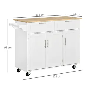 HOMCOM Kitchen Island Utility Cart, with 2 Storage Drawers Dining Room White