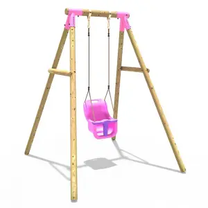 Rebo Wooden Garden Swing Set with Baby Seat - Pluto Pink