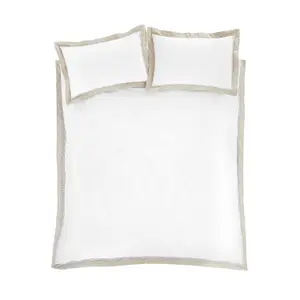 Bianca Bedding Oxford Lace 200 Thread Count Cotton Double Duvet Cover Set with Pillowcases White Natural