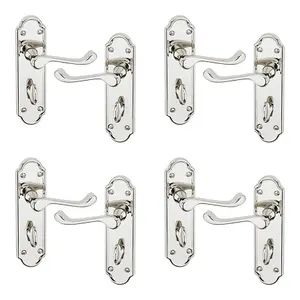 URBNLIVING 174mm Length 8 Pcs Ashworth Metal & Polished Nickel Lever Latch Bathroom Door Handle Set