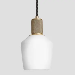 Industville Knurled Opal Glass Schoolhouse Pendant Light, 5.5 Inch, White, Brass Holder