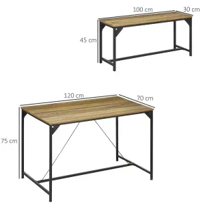 HOMCOM Dining Table and Bench Set for 4, Modern Kitchen Table & 2 Benches