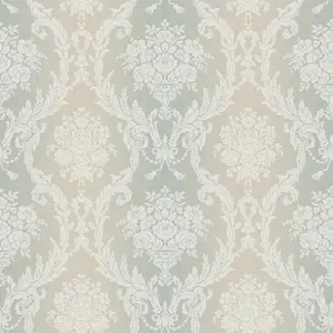 Seabrook Floral Damask Stria Sage Wallpaper Acrylic Coated Paper Traditional