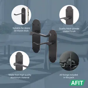 AFIT Matt Black Door Handles - Victorian Scroll Shaped - 4 Pairs of Internal Latch Door Handles