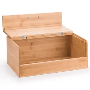 Woodluv Black Bamboo Bread Storage Box With Hinged Black Top Lid, 36 x 22 x 14 cm