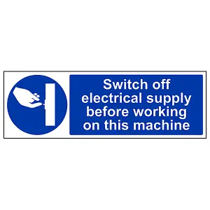 Switch Off Electricity Machinery Sign - Adhesive Vinyl 600x200mm (x3)