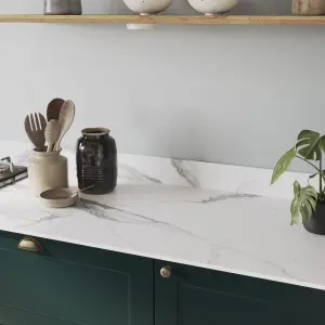 GoodHome 12mm Nepeta Matt White Marble effect Paper & resin Square edge Kitchen Worktop, (L)3000mm