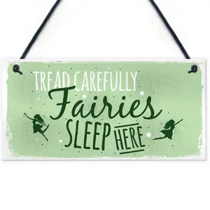 Red Ocean Fairies Sleep Here Garden Plaque Gift Fairy Shabby Chic Gardening Sign Home Decor