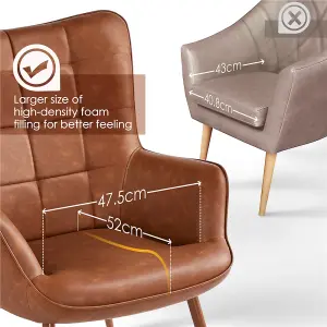 Yaheetech Brown Modern Faux Leather Accent Chair with Wood-tone Metal Legs