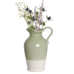 Sage Green and White Two Tone Table Decoration Pitcher Jug Flower Vase