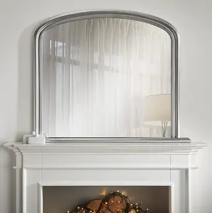 Overmantle Mirror Osborne Arched Shape with Silver Frame- H 94cm x W 119cm x D 4cm for Hanging Above the Fireplace, Dressing Table