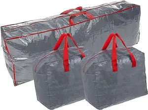 Ram Grey 3 x Pack Large Christmas Tree Storage Bags With Decoration Tinsel Storage Bags 7FT