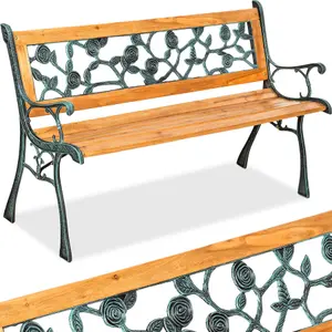 Garden Bench Marina - 2-seater, wood and cast iron, 124 x 52 x 74 cm - brown