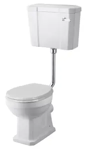 Kinston Traditional Comfort Height Toilet Pan, Low Level Cistern, Flush Pipe Kit & Soft Close Seat - White - Balterley