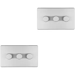 2 PACK 3 Gang Dimmer Switch 2 Way LED SCREWLESS SATIN STEEL Light Dimming Wall