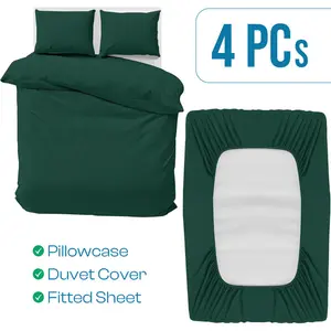 Odil Microfiber Solid Colour Duvet Cover Set with Pillowcases Emerald / Single Duvet Cover Set