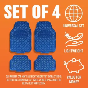 4pc Heavy Duty Blue Alloy Checker Plate Mat Aluminium Effect Car Mats Set Van