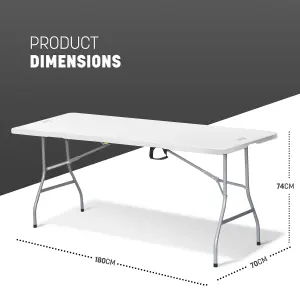 KEPLIN 6ft Folding Table with Spacious 180x70x74cm Tabletop, Sturdy Metal Frame, Waterproof, Portable, Foldaway