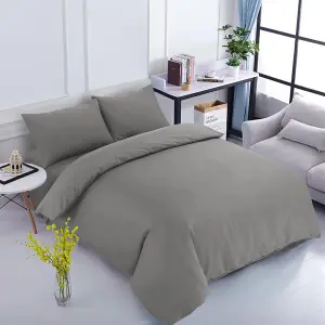 Luxury Plain Duvet Cover 3-Piece Reversible Grey Super Soft & Breathable  Quilt Bedding  Set Single Double King Super King Sizes