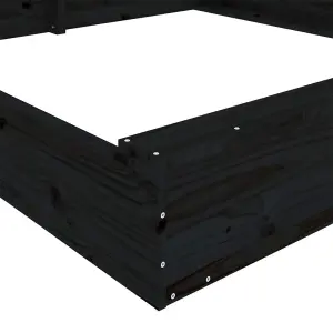 Berkfield Sandbox with Seats Black Square Solid Wood Pine