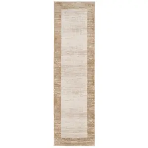 Natural Beige Distressed Bordered Runner Rug 70x240cm